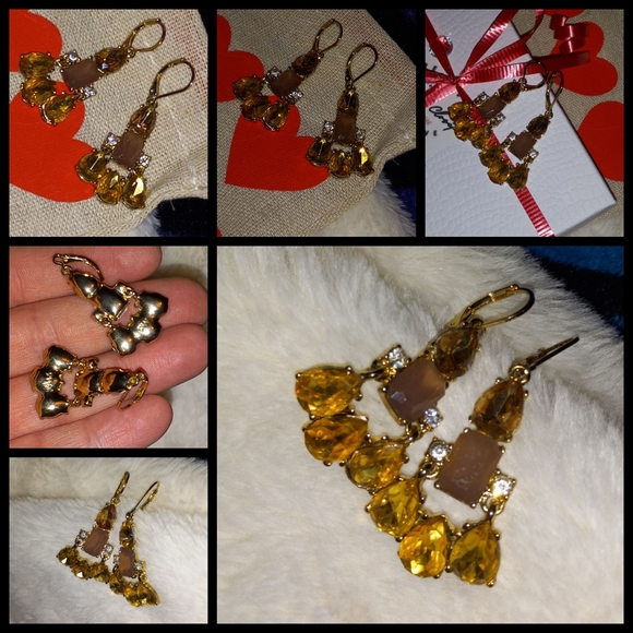 Jewelry | Gold Citrine Rhinestone Chandelier Earrings Approx 1 | Poshmark